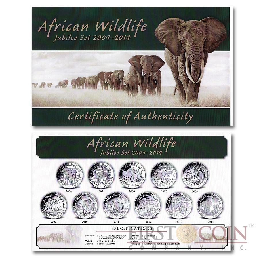 Somalia Elephants Somalian Anniversary 11 Coin Set African